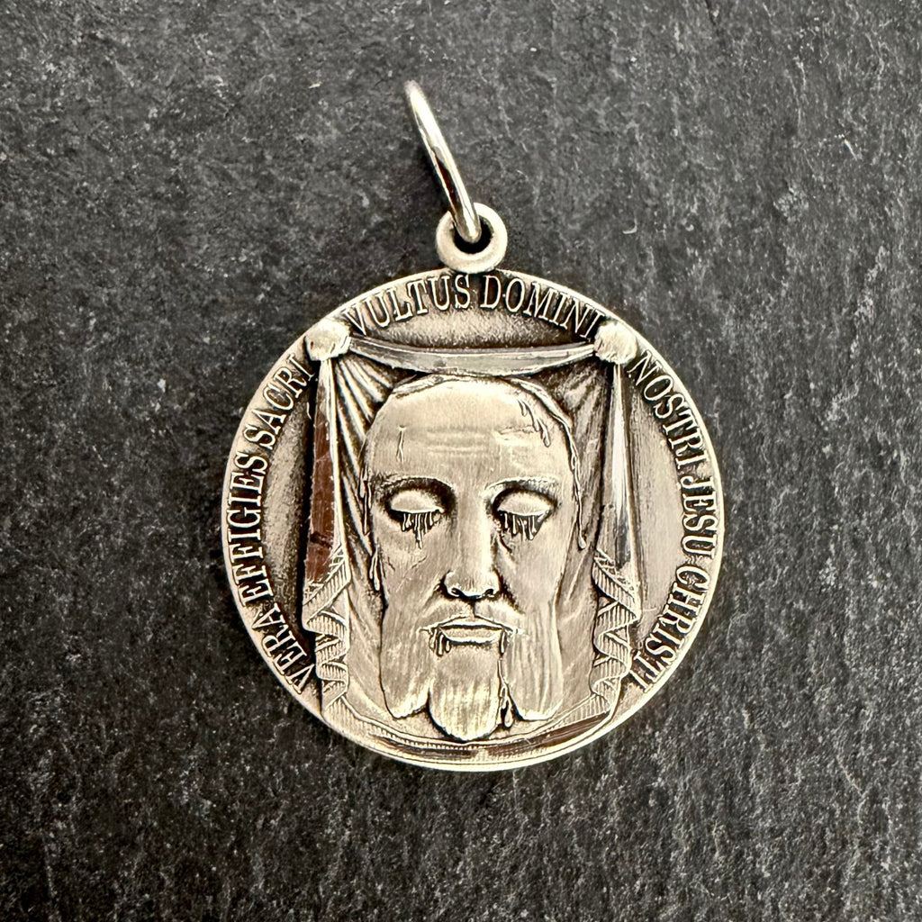 Holy Face Medal (Veil of Veronica) w/ Pieta: 3/4" Genuine .925 STERLING SILVER