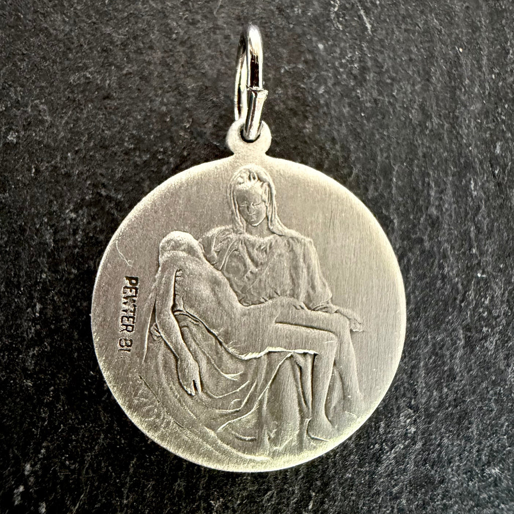 Holy Face Medal (Veil of Veronica) w/ Pieta: 3/4" PEWTER- Antique Silver