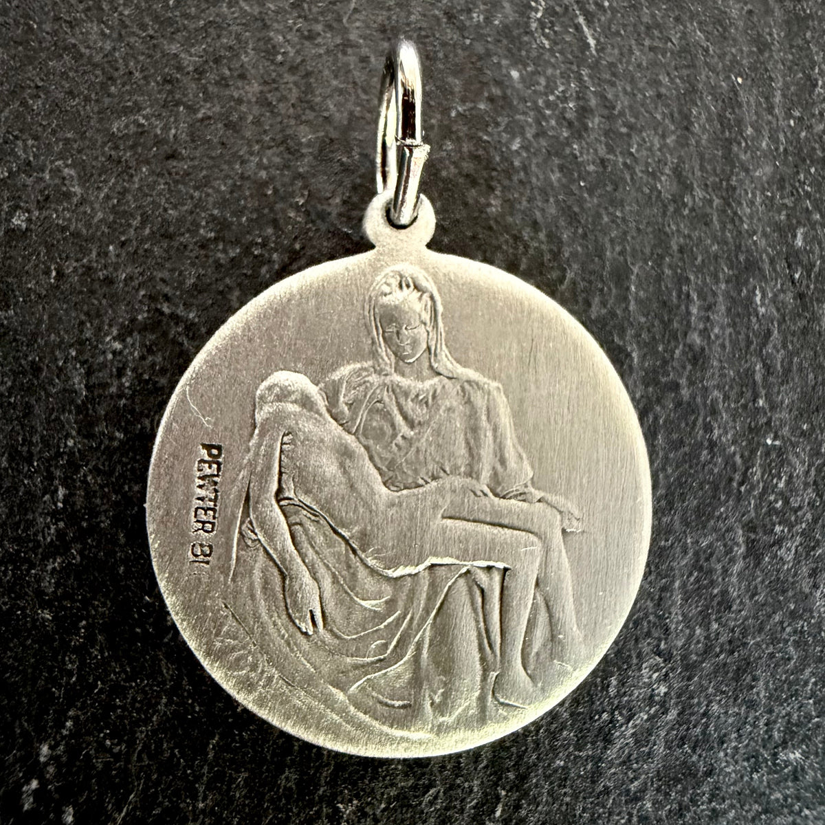 Holy Face Medal (Veil of Veronica) w/ Pieta: 3/4" PEWTER- Antique Silver