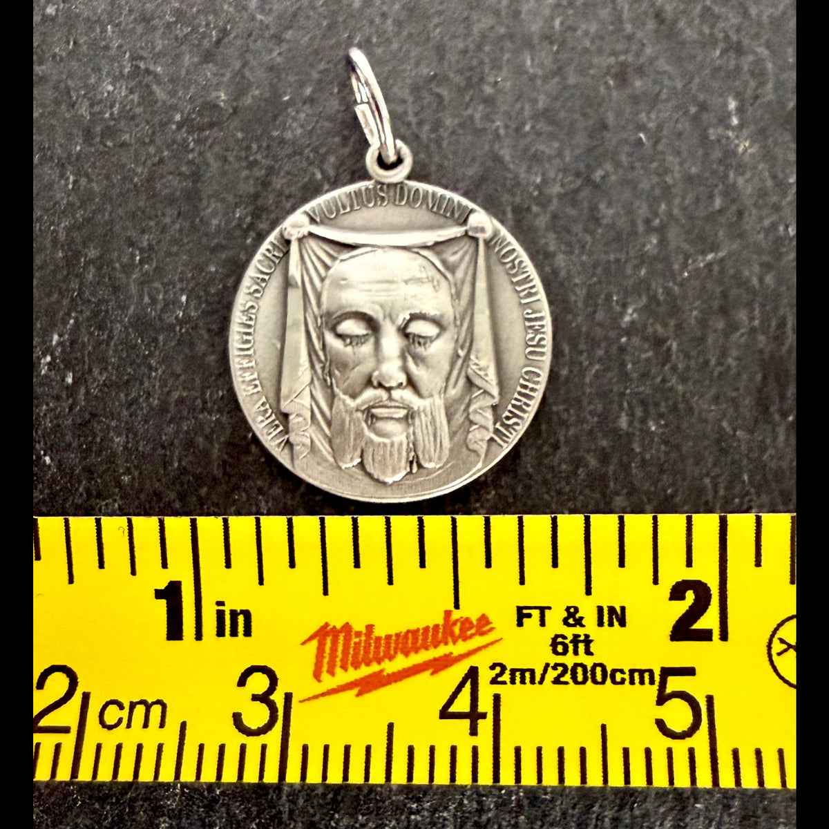 Holy Face Medal (Veil of Veronica) w/ Pieta: 3/4" PEWTER- Antique Silver
