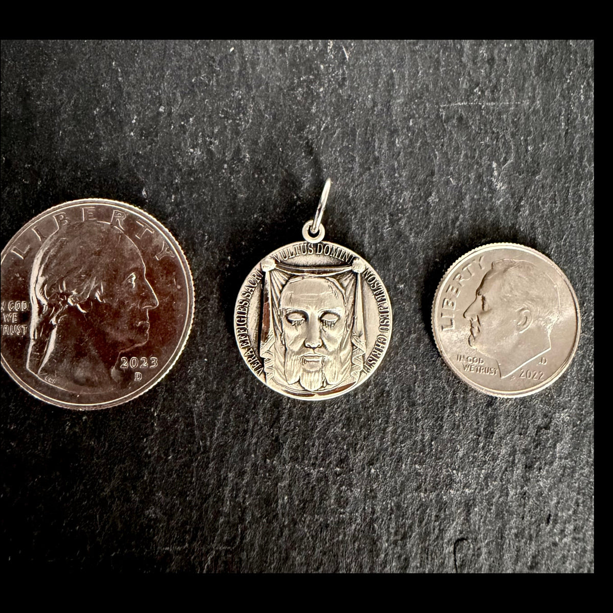 Holy Face Medal (Veil of Veronica) w/ Pieta: 3/4" Genuine .925 STERLING SILVER