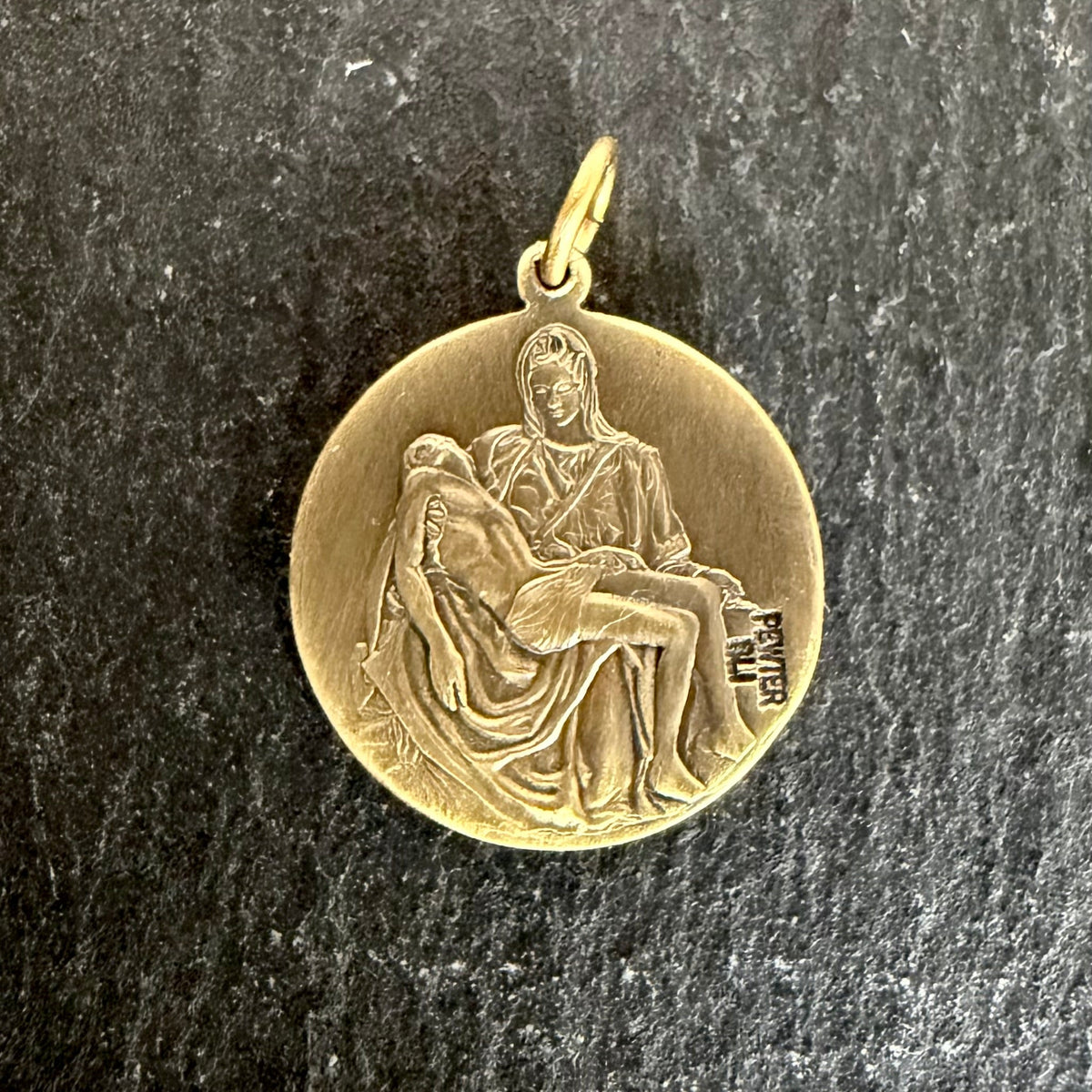 Holy Face Medal (Veil of Veronica) w/ Pieta: 3/4" PEWTER- Bronze