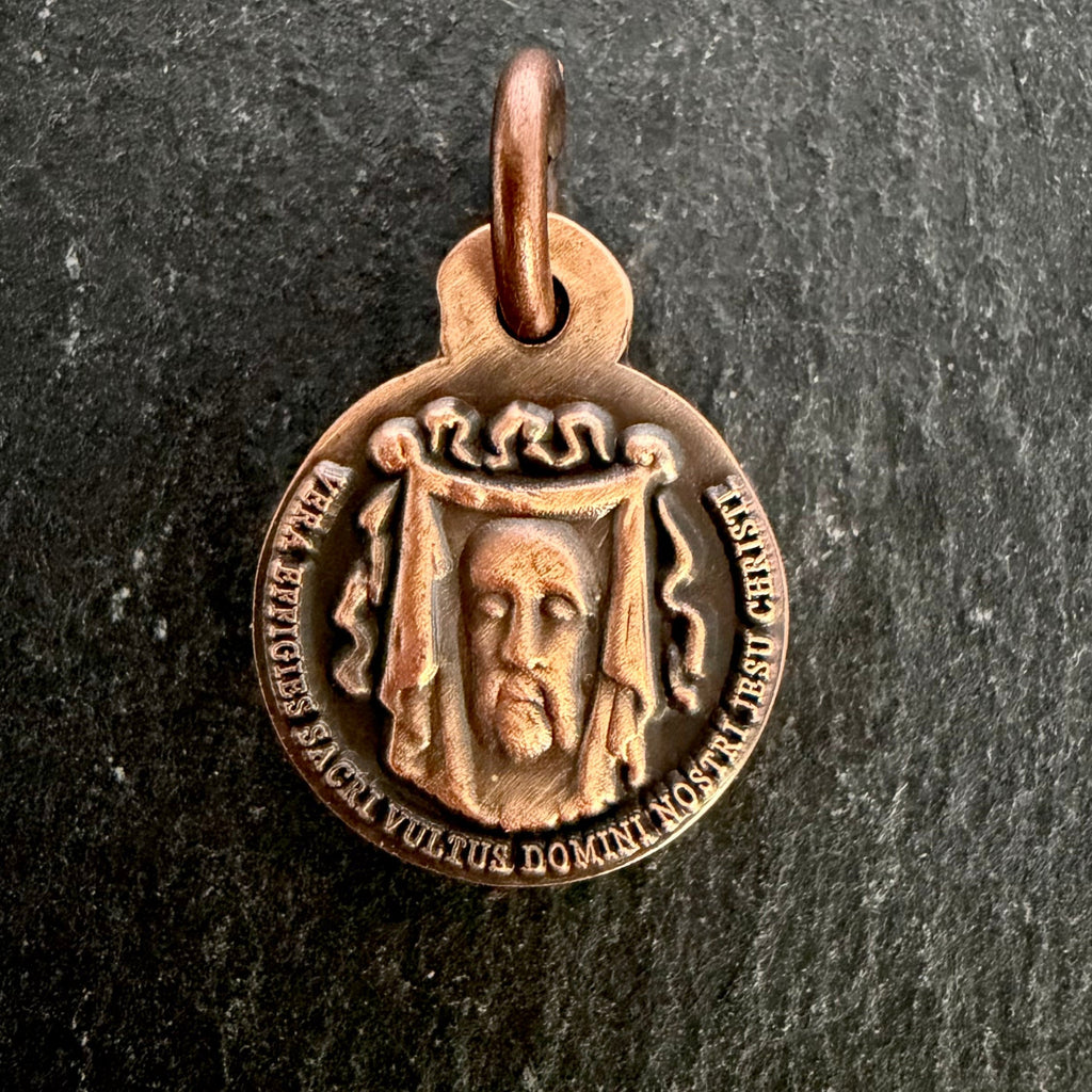 Holy Face Medal (Veil of Veronica) w/ Pieta: 5/8" ALLOY- Antique Copper