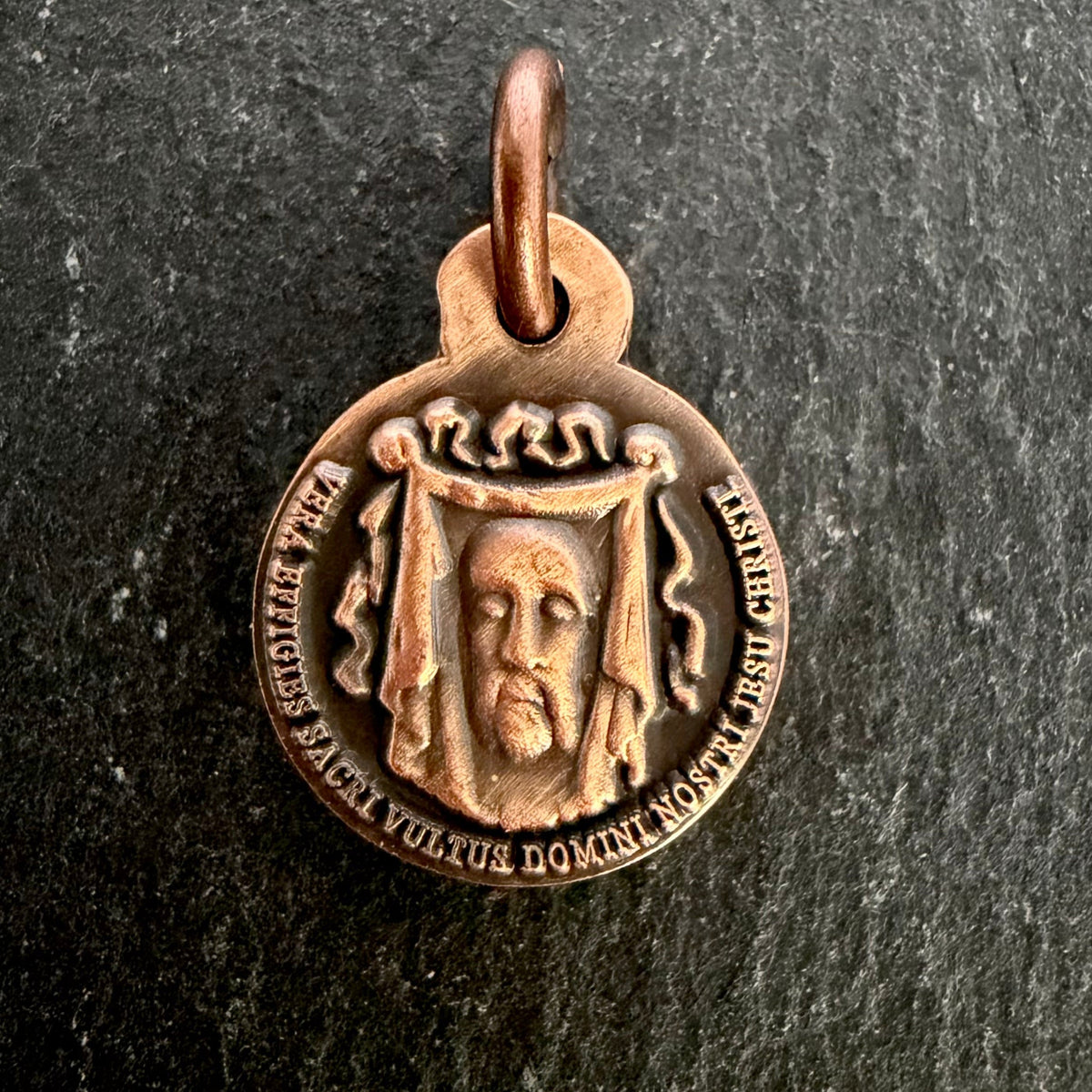 Holy Face Medal (Veil of Veronica) w/ Pieta: 5/8" ALLOY- Antique Copper