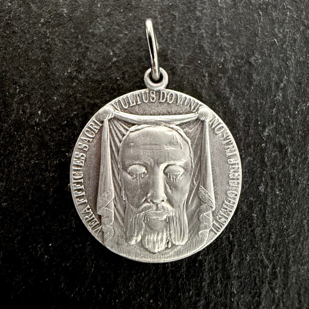 Holy Face Medal (Veil of Veronica) w/ Pieta: 3/4" ALUMINUM- Silver tone