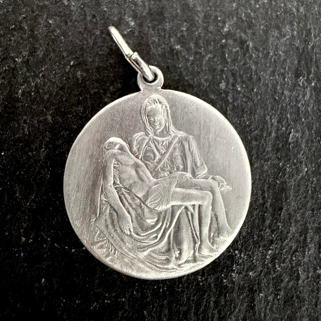 Holy Face Medal (Veil of Veronica) w/ Pieta: 3/4" ALUMINUM- Silver tone
