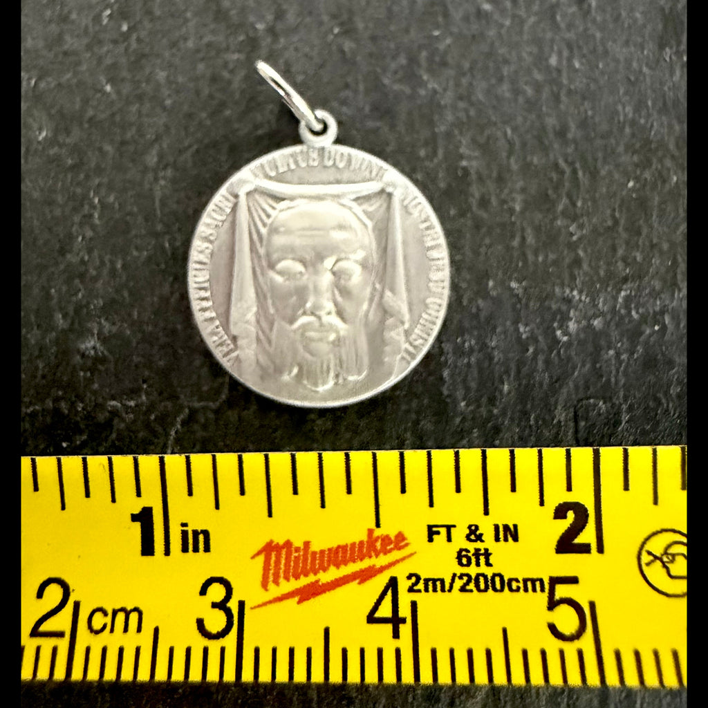 Holy Face Medal (Veil of Veronica) w/ Pieta: 3/4" ALUMINUM- Silver tone