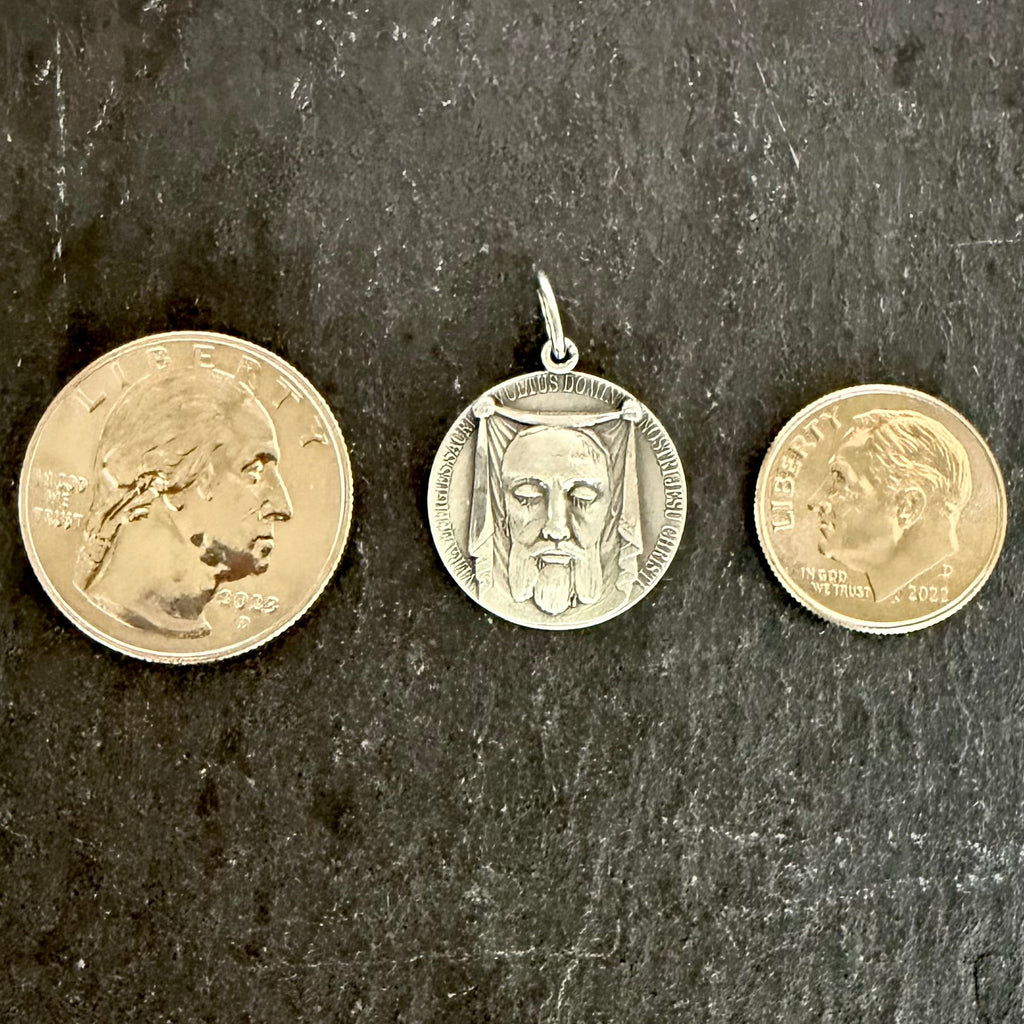 Holy Face Medal (Veil of Veronica) w/ Pieta: 3/4" PEWTER- Antique Silver