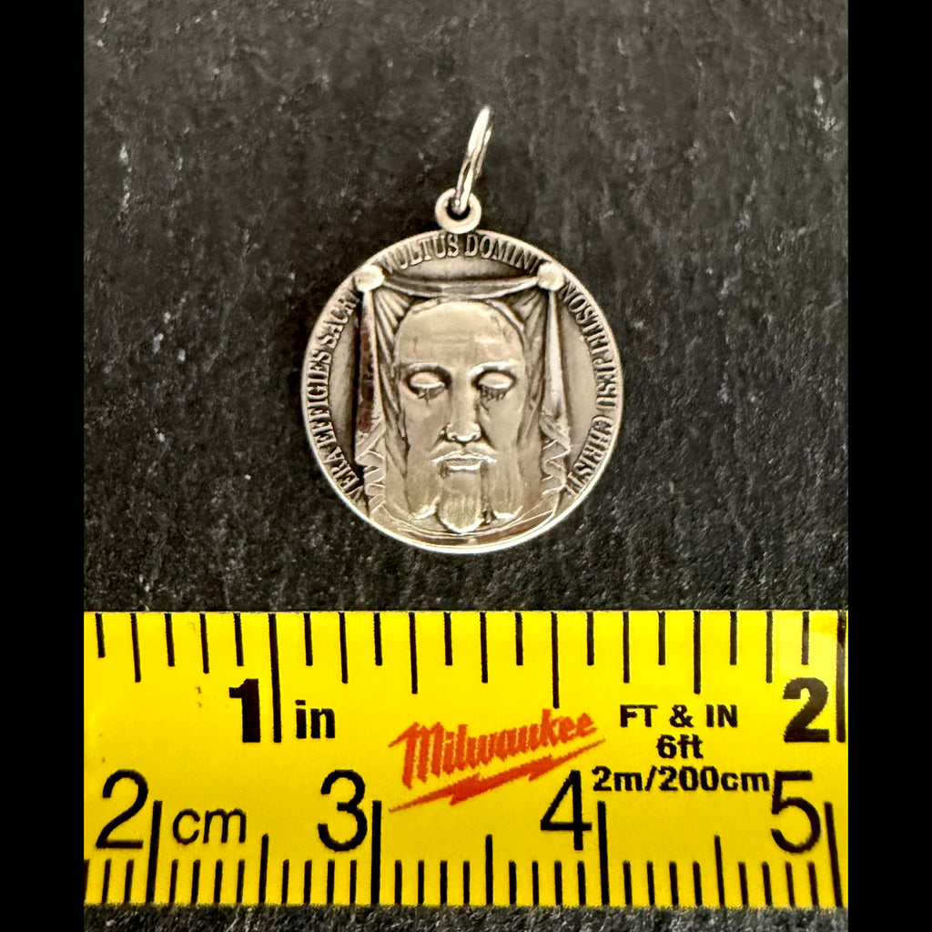 Holy Face Medal (Veil of Veronica) w/ Pieta: 3/4" Genuine .925 STERLING SILVER