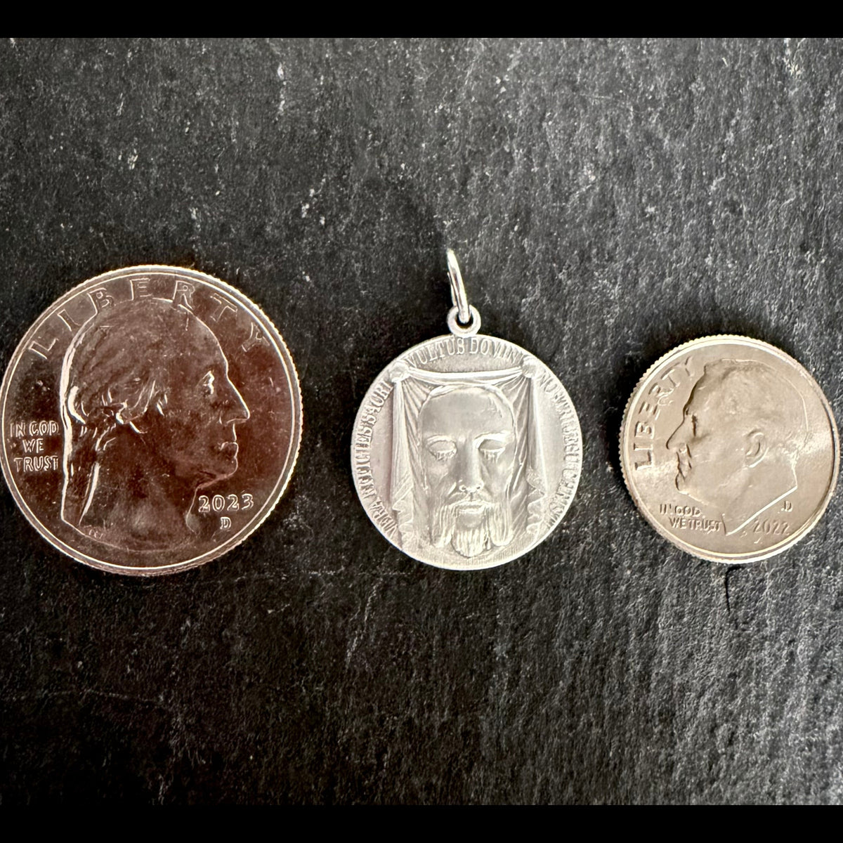 Holy Face Medal (Veil of Veronica) w/ Pieta: 3/4" ALUMINUM- Silver tone