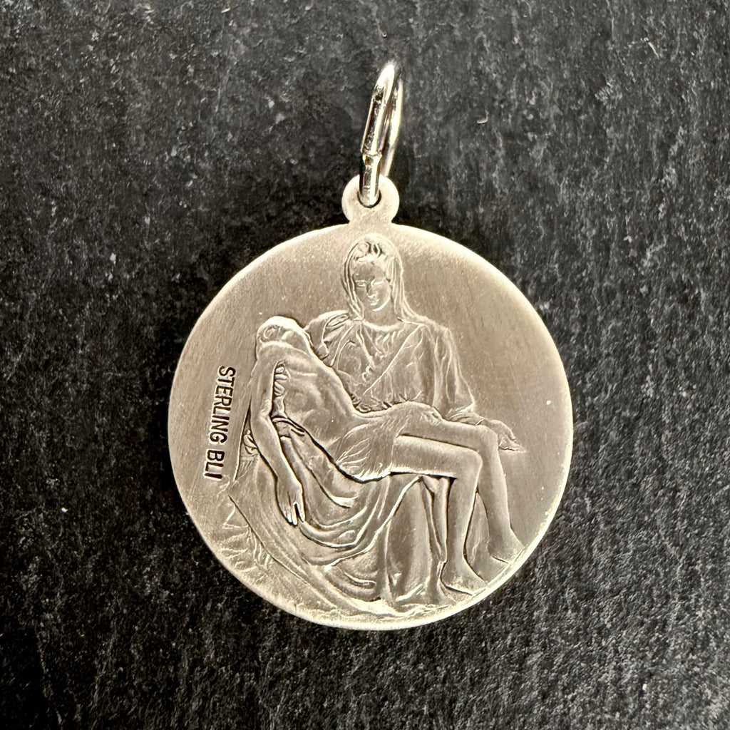 Holy Face Medal (Veil of Veronica) w/ Pieta: 3/4" Genuine .925 STERLING SILVER